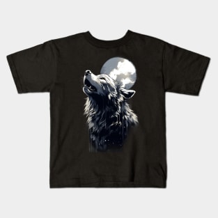 Silver Wolf in the Moonlight Kids T-Shirt